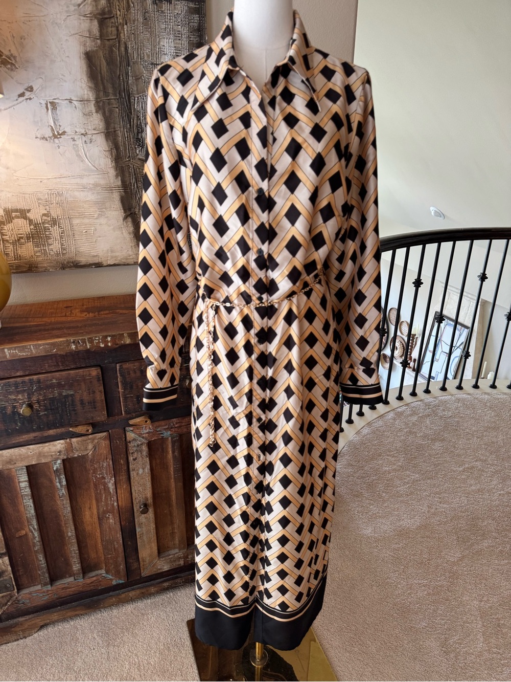 Mango Geometric Midi Shirt Dress - size 10 - Picture 3 of 11